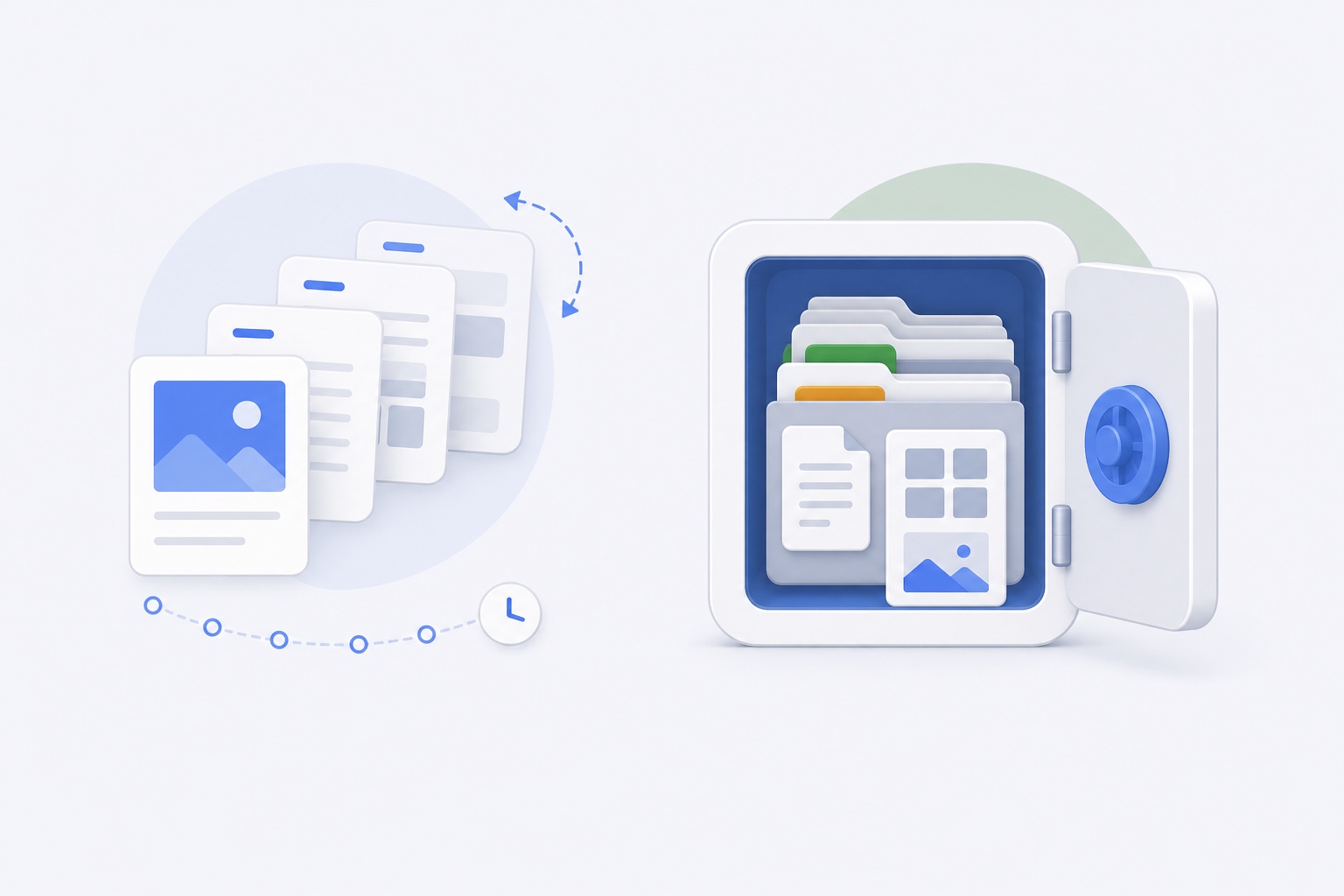 Illustration showing a short clipboard history stack separated from a durable backup archive.